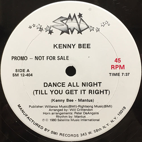 KENNY BEE // DANCE ALL NIGHT (TILL YOU GET IT RIGHT) (7:37) / INST (6:30)