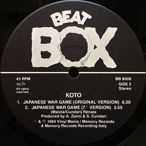 KOTO // JAPANESE WAR GAME (REMIX) (9:30) / (ORIGINAL) (6:30) / (7" VERSION) (3:55)