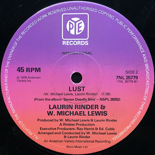 LAURIN RINDER & W. MICHAEL LEWIS // LUST (7:09) / ENVY (9:54)