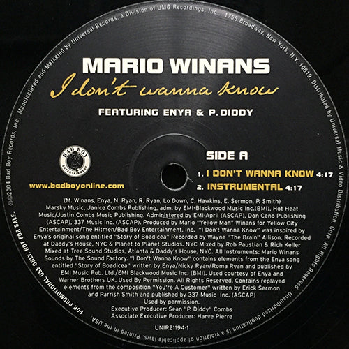 MARIO WINANS feat. FOXY BROWN // I DON'T WANNA KNOW (3VER) / PRETTY GIRL BULLSH*T (2VER)