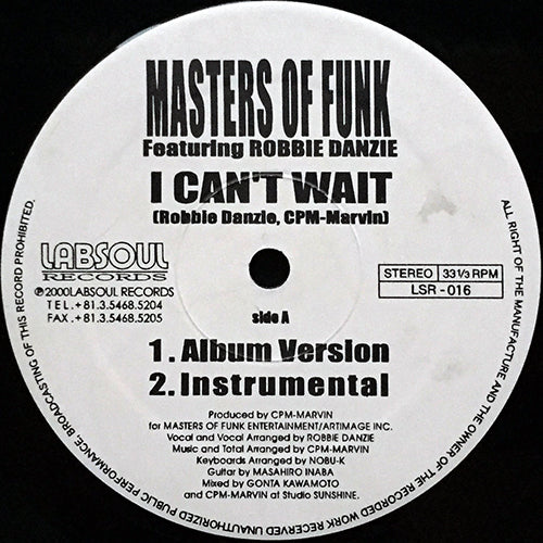 MASTERS OF FUNK feat. ROBBIE DANZIE // I CAN'T WAIT (2VER) / STAY WITH ME (TONIGHT) (2VER)