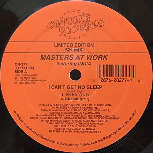 MASTERS AT WORK feat. INDIA // I CAN'T GET NO SLEEP (MK REMIX) (2VER) / ALL THAT (2VER)