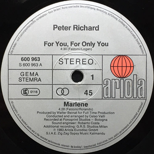 PETER RICHARD // FOR YOU, FOR ONLY YOU (4:30) / MARLENE (4:28) / WALKING IN THE NEON (6:46)