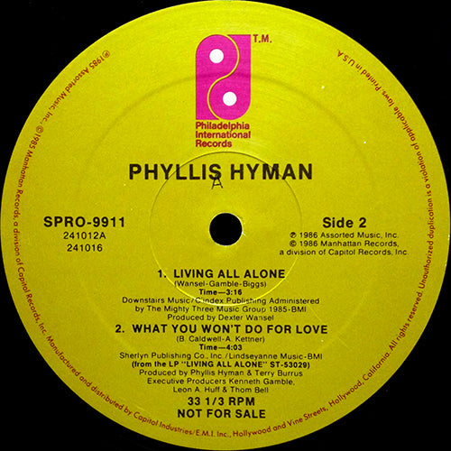 PHYLLIS HYMAN // LIVING ALL ALONE (6:03/3:16) / WHAT YOU WON'T DO FOR LOVE (4:03)