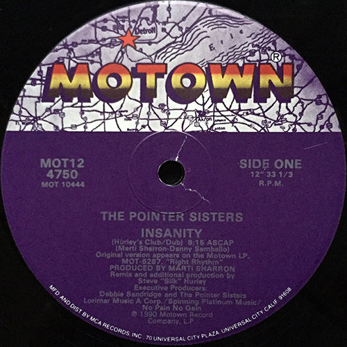 POINTER SISTERS // INSANITY (HURLEY'S CLUB/DUB) (8:15) / (HURLEY'S HOUSE OF TRIX MIX) (5:30)