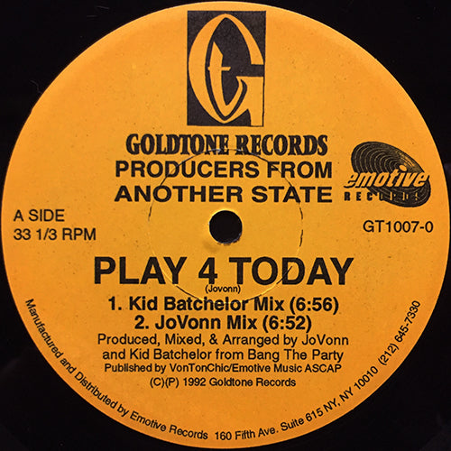 PRODUCERS FROM ANOTHER STATE // PLAY 4 TODAY (4VER)