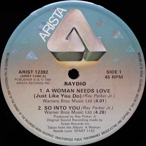 RAY PARKER JR. & RAYDIO // A WOMAN NEEDS LOVE (JUST LIKE YOU DO) (4:01) / SO INTO YOU (4:28) / STILL IN THE GROOVE (6:18)