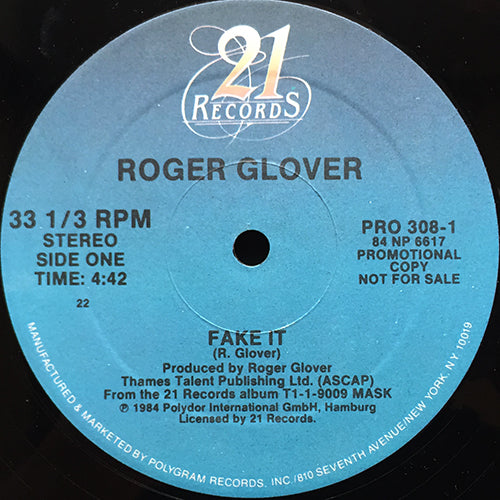 ROGER GLOVER // FAKE IT (4:42) / THE MASK (REMIX) (6:49)
