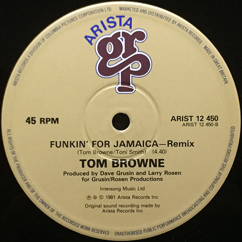 TOM BROWNE // FUNKIN' FOR JAMAICA (REMIX) (4:40) / FUNGI MAMA (BEBOPAFUNKADISCOLYPSO) (6:40)