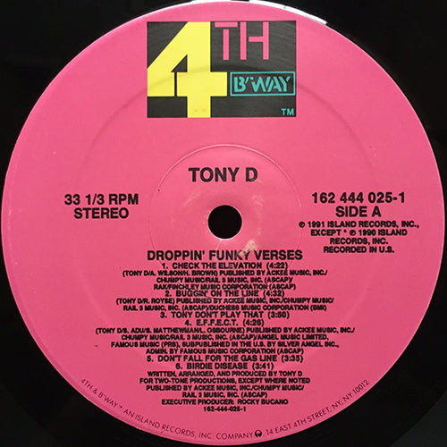 TONY D. a.k.a. HARVEE WALLBANGER // DROPPIN' FUNKY VERSES (LP) inc.