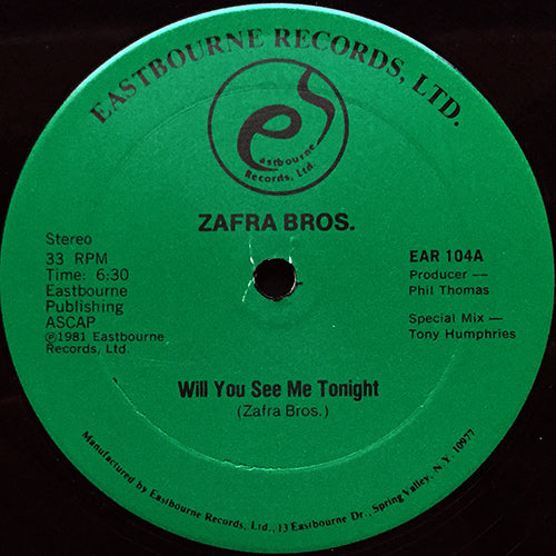 ZAFRA BROS. // WILL YOU SEE ME TONIGHT (TONY HUMPHRIES REMIX) (6:30) / (ORIGINAL) (6:30)